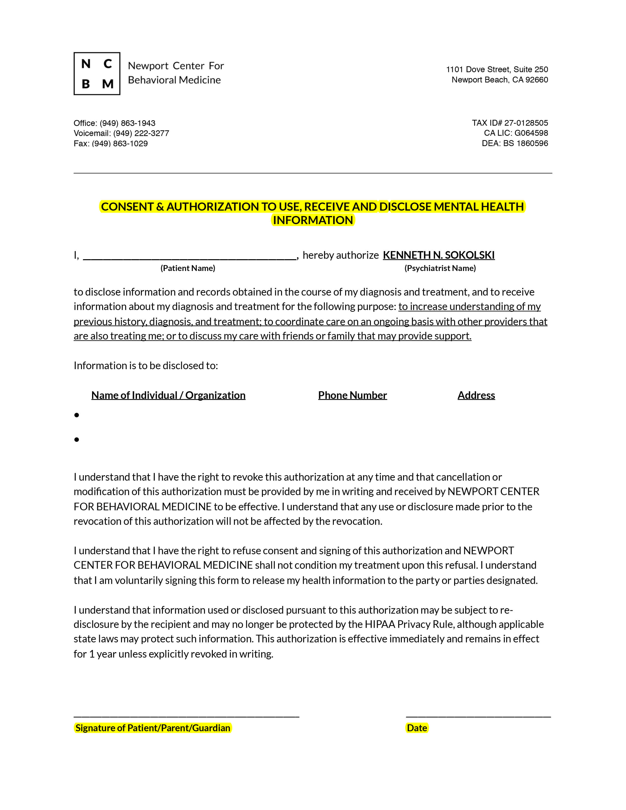 Consent For Release