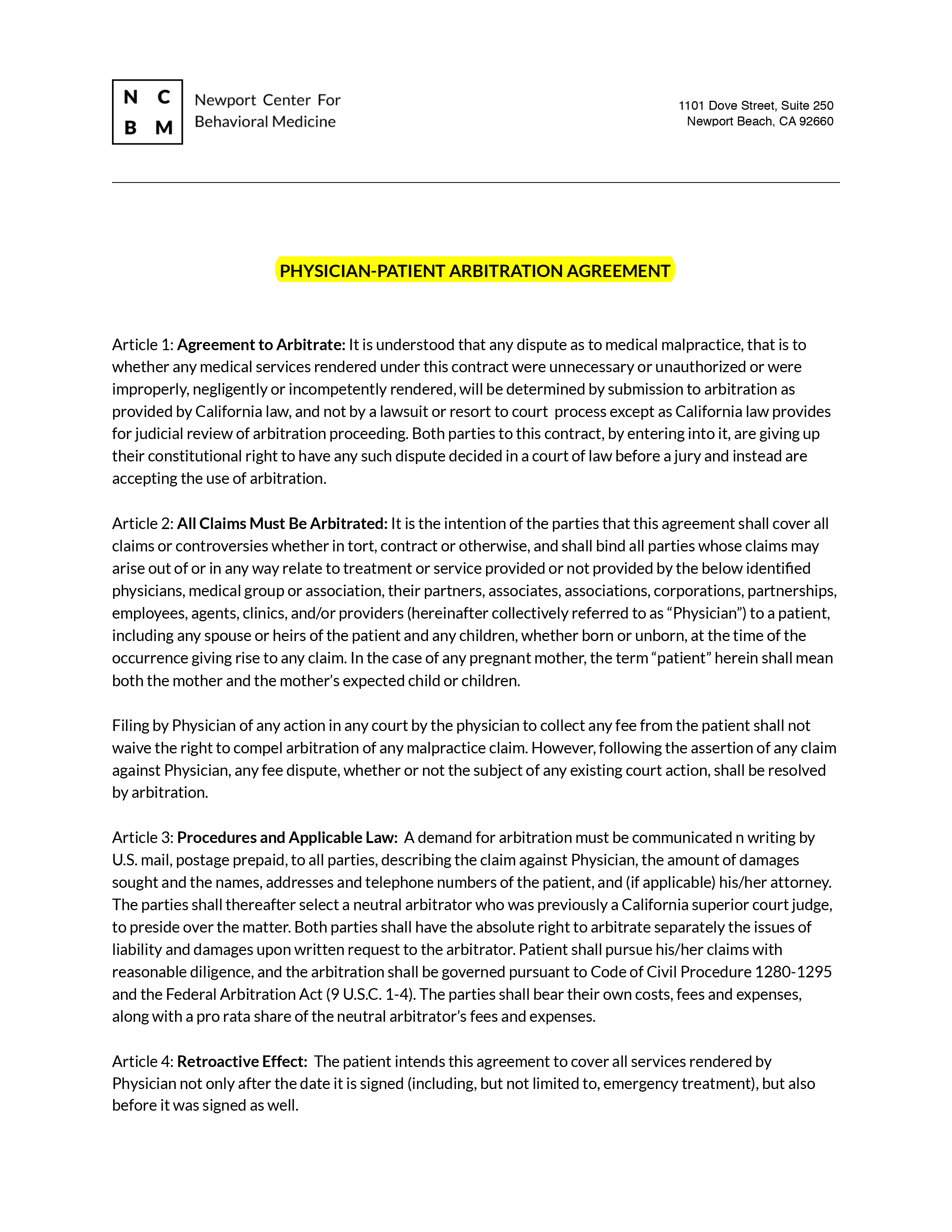 Physician Patient Arbitration